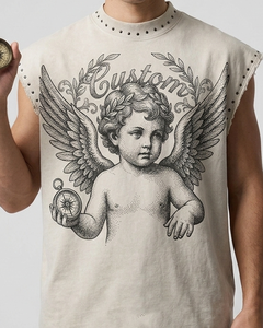 T-shirt court sans manches surdimensionné en jersey 100 % coton doux et respirant avec impression numérique personnalisée et strass - Product Image 5