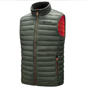 Premium Quality Men's Green Stand Collar Puffer Vest Zipper Closure Solid Color Windproof Casual Outerwear Polyester Wadding - Product Image 1