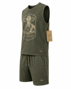 Conjunto de Verano para Hombre, Lavado Ácido, Cintura Alta, Color Sólido, 100% Algodón, Transpirable, Secado Rápido, MOQ Bajo, Moda Actual - Product Image 3