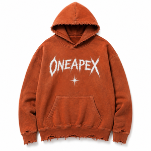 <b>Men's</b> Rust <b>Orange</b> Distressed <b>Hoodie</b> Oversized Heavyweight Cotton Fleece Graphic Pullover Streetwear Sweatshirt Custom Logo - Product Image 1