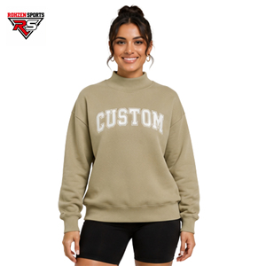 Wholesale <b>Women's</b> Turtleneck Sweatshirt Drop Shoulder Long Sleeve Letter Print Cotton Blend Pullover <b>Top</b> <b>Khaki</b> Sweatshirt - Product Image 1
