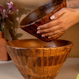 Bols de service à salade en bois de manguier et d'acacia, modernes, luxueux, jetables, faits à la main, vaisselle de fête, HANDICRAFT HUB Uttar Pradesh - Product Image 2