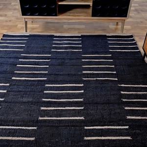 Black Handwoven Jute Area Rug Modern Geometric White <b>Striped</b> Carpet Minimalist Living Room Bedroom Handmade Floor Decor Rug - Product Image 2