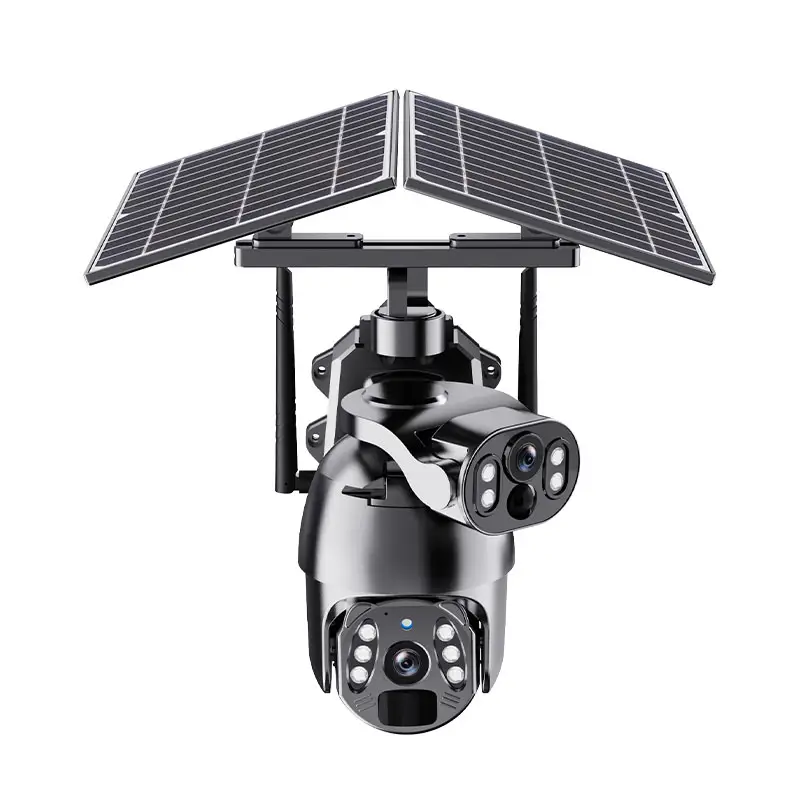 كاميرا مراقبة لاسلكية لوحة شمسية مزدوجة 6 ميجابكسل عالية الوضوح لأمن المنزل في الهواء الطلق مضادة للماء تعمل بالواي فاي مع إمكانية الرؤية الليلية وكاميرا مراقبة لاسلكية PTZ عالية الوضوح