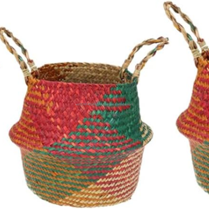 Scandinavian Woven Seagrass <b>Belly</b> <b>Basket</b> For Toys Handmade Foldable Natural Storage With Handles Rustic Decor Eco Friendly Use - Product Image 3