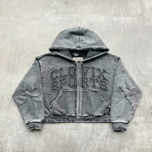 CLOVIX SPORTS Sweat-shirt à capuche zippé pour homme 100% coton, broderie de logo personnalisée, impression en relief, fournisseur en gros - Product Image 1