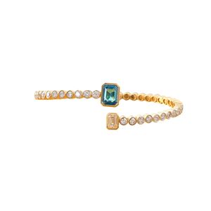 2.01 CT Blue Emerald Cut Lab Grown Diamond Open <b>Bangle</b> 14K Gold Bezel <b>Set</b> Elegant Diamond Bracelets & <b>Bangles</b> - Product Image 1