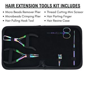 Professional Hair Extension Tools Kit Microbeads Crimping Remover Plier Hook Scissor Parting Finger Rexine <b>Case</b> for salon use - Product Image 2