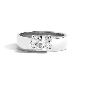 1 Carat Elongated Octagon Brilliant Lab Grown Diamond Engagement <b>Rings</b> Custom 14K 18K Solid Gold Offset Claw Set 5mm Wide Bands - Product Image 6