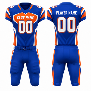 Ensemble de maillots de football américain personnalisables pour hommes, bleu, orange, blanc, imprimé par transfert thermique, col en V, manches courtes, évacuation de l'humidité - Product Image 1