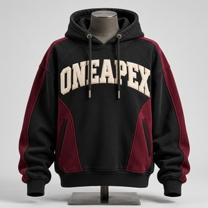 Sudadera con Capucha Extra Grande Negra y Granate para Mujer, con Logotipo Personalizado, de Algodón Premium, Estilo Urbano, Venta al Por Mayor - Product Image 2