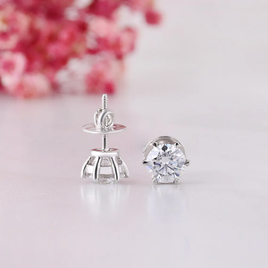 Luxury Moissanite Round Stud <b>Earrings</b> 925 <b>Silver</b> Classic Solitaire Screw <b>Back</b> Fine Jewelry Gift for Women - Product Image 1
