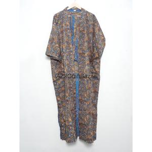 Robe longue kimono en soie indienne pour femme, col en V, fermeture à cordon, tenue de nuit, robe de demoiselle d'honneur, robe de maternité, peignoir bohème - Product Image 1