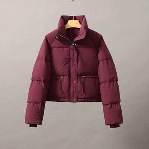 Chaqueta Acolchada Negra para Mujer, Cuello Alto, Manga Larga, Relleno de Poliéster, Cortavientos, Abrigo de Invierno, Corto - Product Image 5