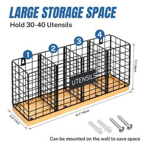 Porte-ustensiles en métal noir avec base en bois, parfait pour la cuisine, les repas en plein air et comme porte-couverts élégant pour café, provenant d'Inde. - Product Image 5