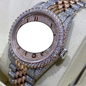 Montre de luxe pour homme en acier inoxydable avec moissanite, pavée de diamants, ton argent, fermoir déployant, bracelet de haute qualité et tendance - Product Image 2