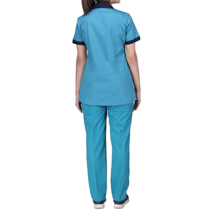 Women's Turquoise <b>Scrub</b> <b>Set</b> With Navy Trim Hospital Uniform Pants And Top For Medical Staff - Product Image 2