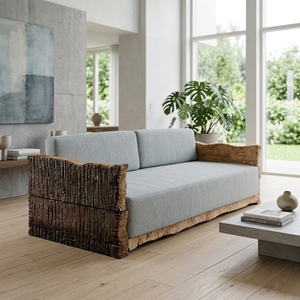 Sofá Doble DNA Moderno Rústico de Madera, Sofá de Dos Plazas Tapizado para Sala de Estar, Diván con Estructura de Madera Orgánica de Borde Natural - Product Image 5