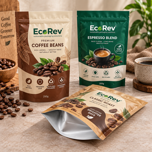 Bolsa Ecológica para Granos de Café EcoRev de 250g, con Cierre Hermético, Impresión Flexográfica Laminada, Embalaje Reciclable, Modelo ECO65, BOPP/VMCPP - Product Image 3
