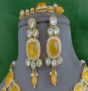 Gorgeous Premium Quality Gold Plated Moissanite Classic Engagement Party Wedding Necklace <b>Set</b> with Earrings Tikka Women - Product Image 2