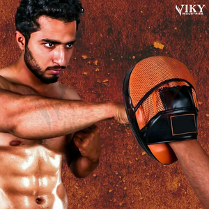 Cibles de frappe MMA noires et orange pour l'entraînement de vitesse et d'agilité, en maille respirante, ultra-légères, coussinets de frappe incurvés pour la boxe - Product Image 6