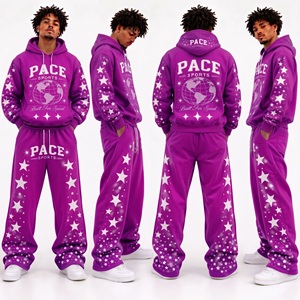 <b>men</b> vintage magenta berry purple tracksuit star graphic print pullover hoodie baggy flare sweatpants heavy fleece <b>2</b> <b>piece</b> <b>set</b> - Product Image 4