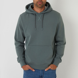 <b>Men's</b> <b>Grey</b> Green Hooded <b>Sweatshirt</b> Cotton Fleece Pullover Regular Fit with Front Pocket Casual Hoodie - Product Image 1