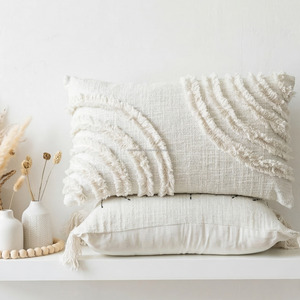 <b>White</b> Elegant Tufted <b>Sofa</b> Cushion <b>Cover</b> 30x50 Lightweight Durable Handwoven Cotton Style Tufted Lumbar Pillowsham - Product Image 1