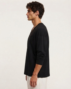 T-shirts à manches longues respirants 220 g/m² pour hommes, surdimensionnés, imprimés sur mesure, col en V, haut de jogging, coupe ample, en coton - Product Image 4