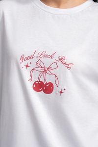 T-shirt en coton ample pour femme, imprimé cerises, col rond, style décontracté printemps-été, Good Luck Babe - Product Image 4