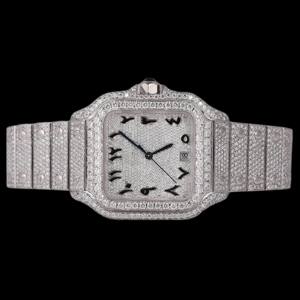 Montre Premium de Style Hip Hop avec Cadran à Chiffres Arabes, Mouvement à Quartz, Sertissage Carré Personnalisé et Moissanite Entièrement Sertie - Product Image 1