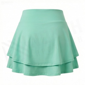 Jupe courte évasée taille haute pour femme, couleur unie, volants, coupe trapèze, respirante, en spandex et polyester tricoté, toutes saisons - Product Image 2