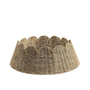 Handmade Woven Seagrass <b>Christmas</b> <b>Tree</b> Collar Scalloped Edge Decorative <b>Tree</b> <b>Base</b> Cover Rustic Holiday Decoration - Product Image 1