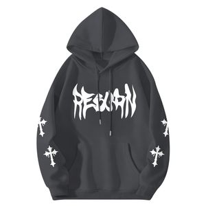 Sudadera con Capucha Oversize Estampada para Hombre, Negra, de Algodón, con Bolsillos, Estilo Urbano Otoñal, con Estampado Personalizado en Mangas y Pecho - Product Image 1