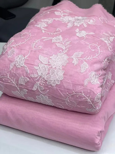Tela de Bordado Premium con Textura de Malta, Tela de Poliéster Suave con Malla de Georgette y Encaje, Estampado Floral, Tela de Diseño para Vestidos de Novia - Product Image 2