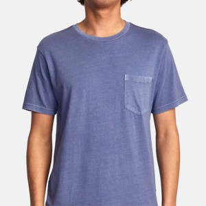 Camiseta de Algodón Azul para Hombre, Manga Corta, Cuello Redondo, con Bolsillo, Corte Holgado Informal, Tejido de Color Sólido, Ecológica, Transpirable, Estilo Hip Hop - Product Image 3