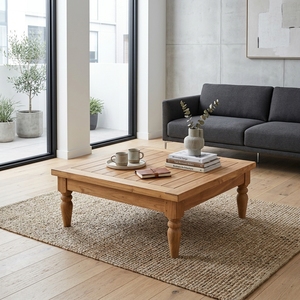 Modern Classic <b>Solid</b> <b>Wood</b> Coffee Table Elegant Turned Leg Square Wooden Accent Table For Rustic Home Setup Art Design Pure Art - Product Image 3