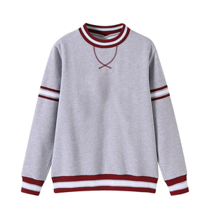 Sweat-shirt unisexe gris chiné de haute qualité, motif sororité et fraternité, col rond, rayures rouges et blanches, coupe oversize, vente en gros 2026 - Product Image 1