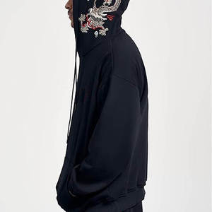 Sudadera con capucha y cremallera negra para hombre Holy Uprise, de poliéster polar oversize, anti-bolitas, con bolsillo, estilo urbano para la parte delantera. - Product Image 2