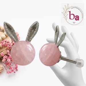 Poignée de meuble Ba Bunny Ears en alliage de zinc, quartz rose, forme originale, contemporaine, pour commode, installation facile - Product Image 1