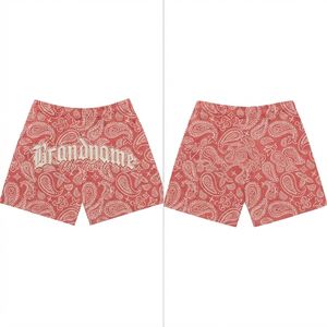 Pantalones Cortos Deportivos Premium de Malla de Poliéster de 220 GSM para Hombre, Color Rosa Polvoriento, Estampado Paisley en Toda la Superficie, Impresión Personalizada, Transferencia Térmica, Bordado - Product Image 1