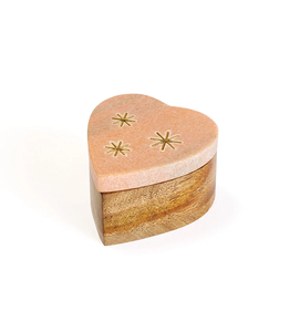 Mango Wood Foldable Carved Heart Jewelry <b>Box</b> with Star Circle Flower Pattern for Keepsake Storage and Multipurpose Use - Product Image 5