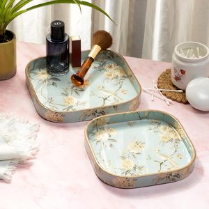 Floral Printed Wooden Serving <b>Tray</b> Handcrafted Mango Wooden Platter Square with Round Border Serving <b>Tray</b> At Best Price - Product Image 1