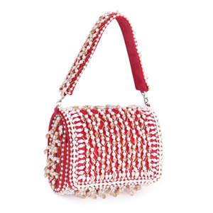 Bolso de Mano Tipo Clutch de Terciopelo Rojo con Cuentas de Cristal Hechas a Mano, Ecológico, Ligero y Suave - Product Image 1