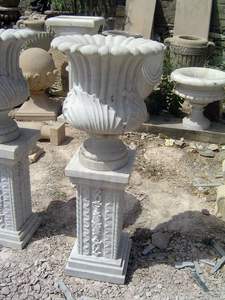 Jardinera de Mármol Blanco Tallada a Mano, Ecológica, Duradera, Estilo Vintage, con Pedestal, Clásica, para Exteriores - Product Image 2