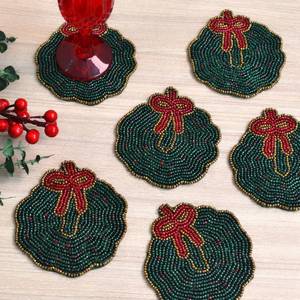 Handmade Beaded Cup Coasters Set Of 4 Cute Fabric <b>Drink</b> Mats With Chocolate Cake Design <b>For</b> Coffee Tea Serving - Product Image 3
