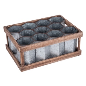 Estante para Vino de Madera Rústica con Insertos de Metal Galvanizado, Soporte para Vino de Mesa Estilo Rústico, Almacenamiento de Vino para Encimera - Product Image 1