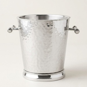 Modern Double Walled Wine Bucket Hammered Metal Champagne Chiller With Handles Durable Eco-Friendly Ice Pail For Home Decor - Product Image 1