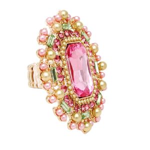 Pink Green Radiant Pearl Ring Women Fashion Jewelry Elegant Statement Ring Crystal Pearl <b>Accessory</b> Gift for Party <b>Wedding</b> Daily - Product Image 3