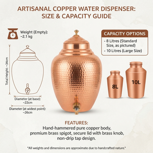 Matka distributeur d'eau en cuivre martelé artisanal avec couvercle et robinet en laiton pour la maison, la cuisine, l'hôtel, le restaurant, le stockage de boissons - Product Image 5